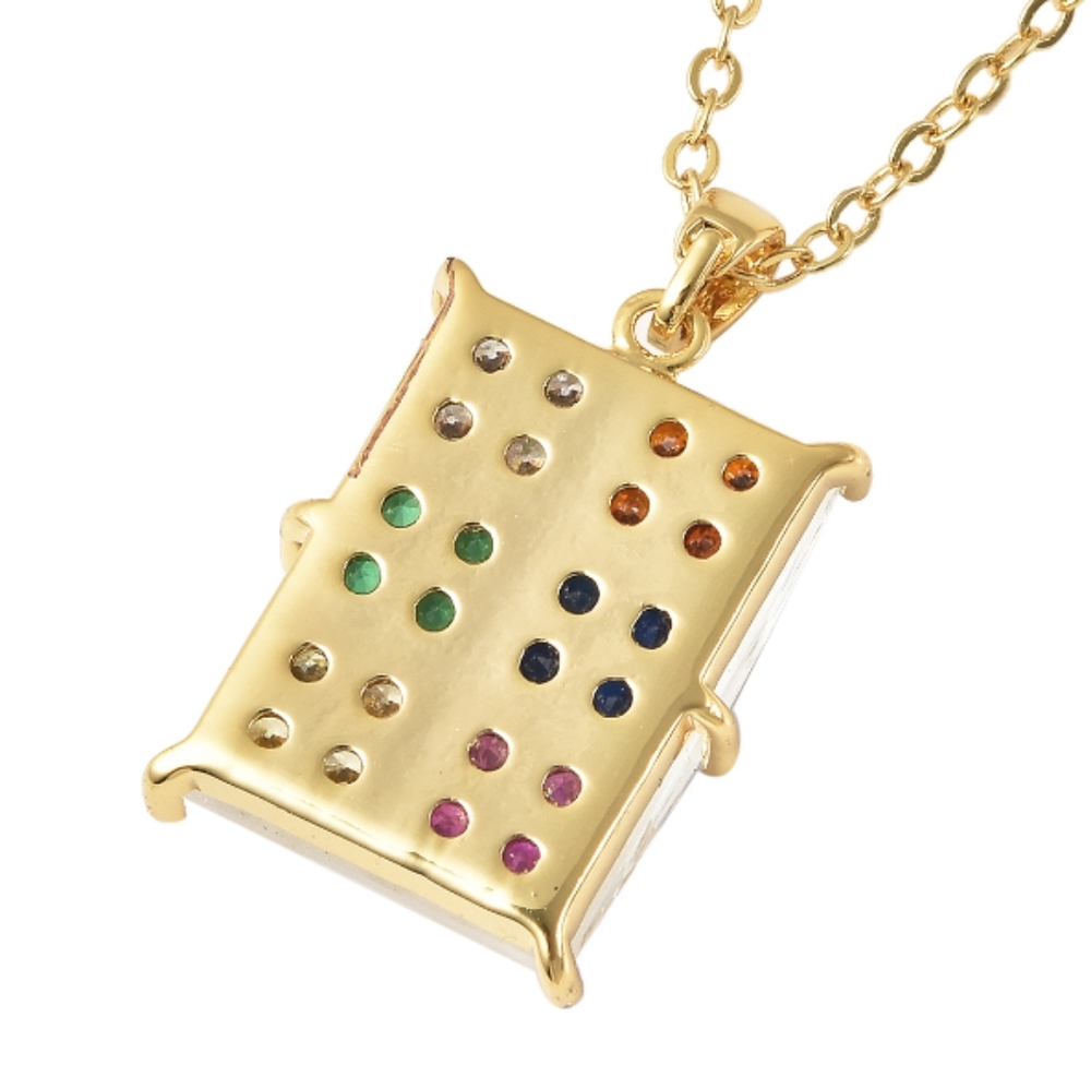 GOLD PLATED STERLING SILVER MULTI COLOR SIMULATED DOPAMINE NECKLACE - Picture 4 of 4
